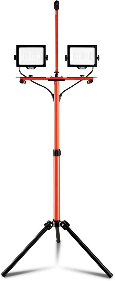 PARMIDA LED Dual-Head Work Light with Telescoping Tripod Stand Up to 6 Ft Tall, UL Approved Cable, Durable Metal Body, 10,000 Lumen, 100W, IP65 Waterproof, Rotating & Detachable Heads, 8 Ft Power Cord