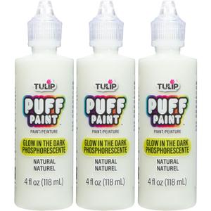 Tulip Puff Glow In The Dark Fabric Paint, Permanent Craft Paint for Clothes, DIY Projects, Notoxic, 4 fl oz 3-Pack, Glow Natural