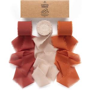 Vitalizart Fall Handmade Chiffon Silk Ribbon Fringe 1.5" x 21 Yd Terracotta Frayed Edges Ribbons for Wedding Invitations Bridal Bouquets Gifts Wrapping Crafts Holiday Party Decorations