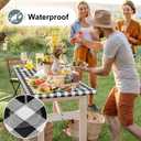 misaya Buffalo Rectangle Picnic Tablecloth, 8 Foot Elastic Fitted Vinyl Table Cloth with Flannel Backing, Waterproof Plaid Table Covers for Dining, Camping, Outdoor (Black and White, 30" x 96")
