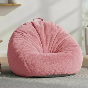 Faux Rabbit Fur Bean Bag Chair Cover Only (No Filler), Stuffed Animal Storage Bean Bag Cover, UltraSoft, Washable, Zippered, NonSlip Bottom, Handle, Living Room Furniture for Adults Pink