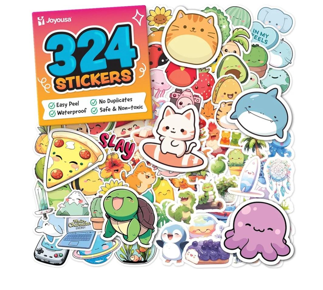 Cute Stickers for Kids - Kawaii Water Bottle Stickers for Teens - 324pc Sticker Pack - Waterproof Vinyl Stickers for Water Bottles, Scrapbook, Laptops, Etc