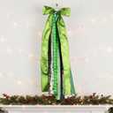 2 x Large Christmas Wreath Sash Decoration 27.5", 7 Multi-Ribbon Holiday Tree Topper with Santa Snowflake Pattern, Metal Clip Front Door Wall Decor Indoor Outdoor