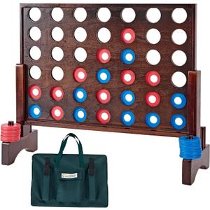SpexDarxs Giant 4 in A Row Game, Wooden Jumbo 4-to-Score Set for Indoor & Outdoor Family Fun-Line Up Four Travel Board Games with 42 Coins & Ring Holders & Carrying Bag