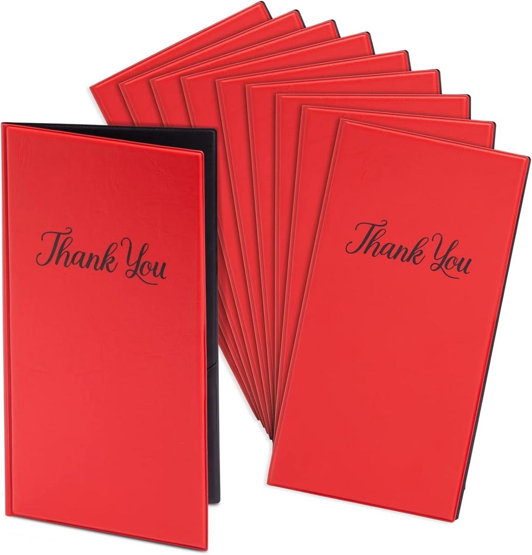 Juvale 10 Pack Thank You Check Presenters for Restaurants, Red Guest Check Book for Server, Waiter, Waitress, Diners (1 Card Slot, 10.5 x 5.5 In)