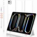 iMieet Case for iPad Pro 11 Inch (M5) 2025 /(M4) 2024 5th Gen, Trifold Stand Smart Cover with Pencil Holder and Soft TPU Back, Auto Wake/Sleep (White)