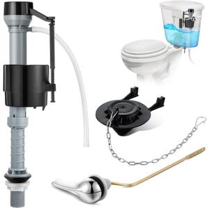 Saillong Universal Toilet Tank Replacement Kit, Include Toilet Fill Valve, 2 Inch Low Flow Toilet Rubber Flapper, Side Mount Toilet Flush Brass Handle(Dark Grey, Black,1 Set)