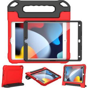 YIHE Kids Case for iPad 10.2 Inch 9th/8th/7th Generation 2021/2020/2019, iPad Pro 10.5 & iPad Air 3, Shockproof Handle Stand Kids Case with Screen Protector for iPad 10.2/10.5 Inch, Red&Black