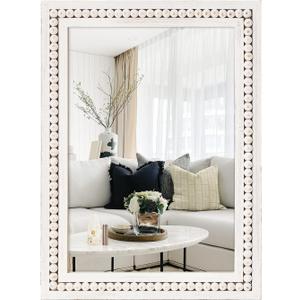 H HOMEWINS Rustic Wooden Mirror,22x30 Inch Farmhouse Boho Bathroom Rectangle Nursery White Beads Decor Wall-Mounted Mirror for Bedroom, Living Room,Vanity,Entryway,Over Sink