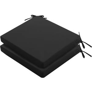 Outdoor Chair Cushions Set of 2: Waterproof & Color Fastness Seat Cushion for Patio Furniture - 22 x 22 x 3 Inch Chair Pads with Ties and Hidden Zipper - Patio Chair Cushion Replacement, Black