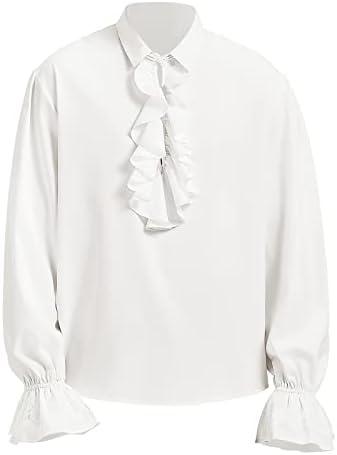 Mens Pirate Shirt Medieval Renaissance Victorian Costume Ruffled Steampunk Vampire Gothic Halloween Tops, L