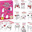 Jamuss Slang Valentines Day Cards for Kids, 48 Pack Valentine Cards for Kids Classroom School, Funny Slang Greeting Cards for Boys Girls Classroom Prizes Exchange Gifts