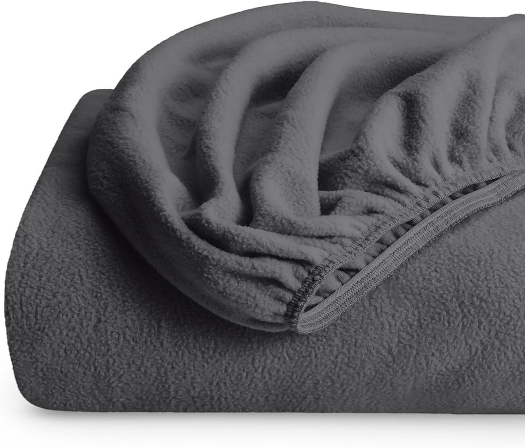 Bare Home Super Soft Fleece Fitted Sheet - Full Size - Extra Plush Polar Fleece - Deep Pocket - All Season Cozy Warmth (Full, Grey)