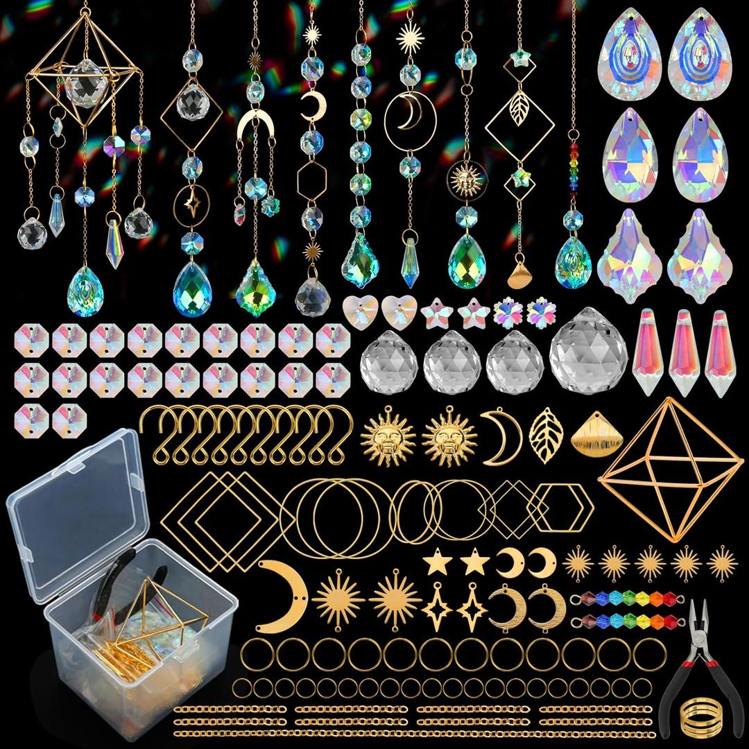 DIY Suncatchers, 400 pcs Sun Catchers Making Supplies Kit Art and Crafts for Adults Prism Hanging Decorative Suncatcher with Crystals Rainbow Maker for Indoor Windows Office Home Decor