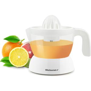 Elite Gourmet ETS-411 BPA-Free 30-Watt Electric Citrus Juicer Extractor: Compact Large Volume Pulp Control Oranges, Lemons, Limes, Grapefruits with Easy Pour Spout, 16 oz, White