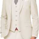 3 Piece Suit Men Slim Fit Wedding Suits for Mens Elegant One Button Jacket Single Breasted Vest Pants Set (Medium, Cream)