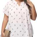 MCEDAR Women's Plus Size Chiffon Blouse Short Sleeve Split V Neck Floral Casual Summer Dressy Work Tops 2X