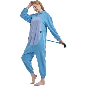 Costume Onesie Adult Animal Jumpsuit Unisex One-Piece Pajamas Cosplay Sleepwear for Halloween christmas Women Men (Blue, M)