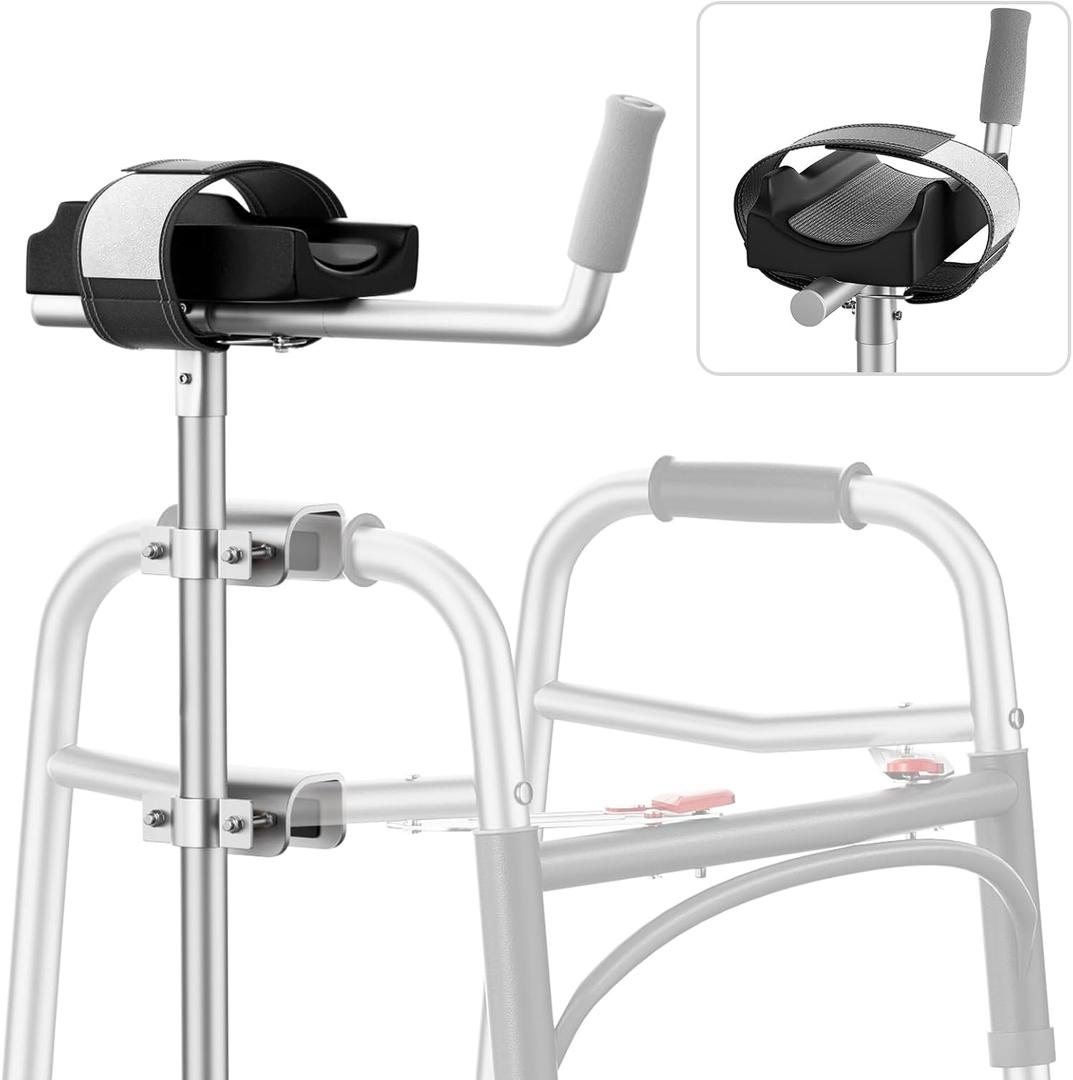 Walker Platform Attachment  Adjustable Height & Padded Armrest, Compatible with Most 2-Button Walkers, Enhances Stability & Reduces Wrist & Back Strain, Lightweight