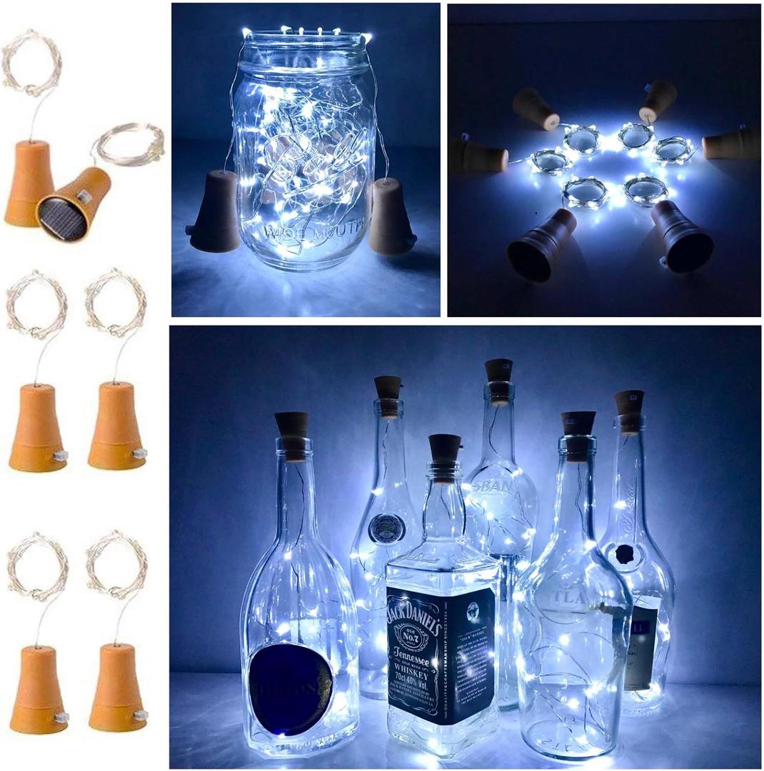 6 Pack Solar Powered Wine Bottle Lights, 20 LED Waterproof Copper Cork Solar Lights for Wedding Christmas, Outdoor, Holiday, Garden, Patio, Pathway Decor (Cool White)