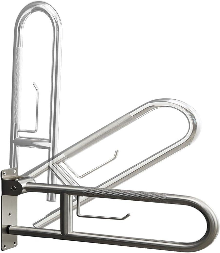 31 Inch Toilet Grab Bar, Brushed Nickel Flip-Up Bathroom Grab Bar with Paper Holder, Knurled Anti-Slip Grab Bars, 304 Stainless Steel Handicap Grab Bars for Elderly, Disabled