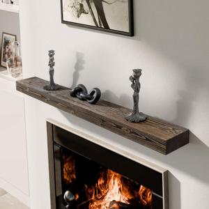 BoscoMondo Solid Wood Fireplace Mantel Shelf, Floating Mantle for Living Room, Farmhouse Rustic Wood Mantel, Easy Wall Mount with Heavy-Duty Metal Bracket (72", Walnut)