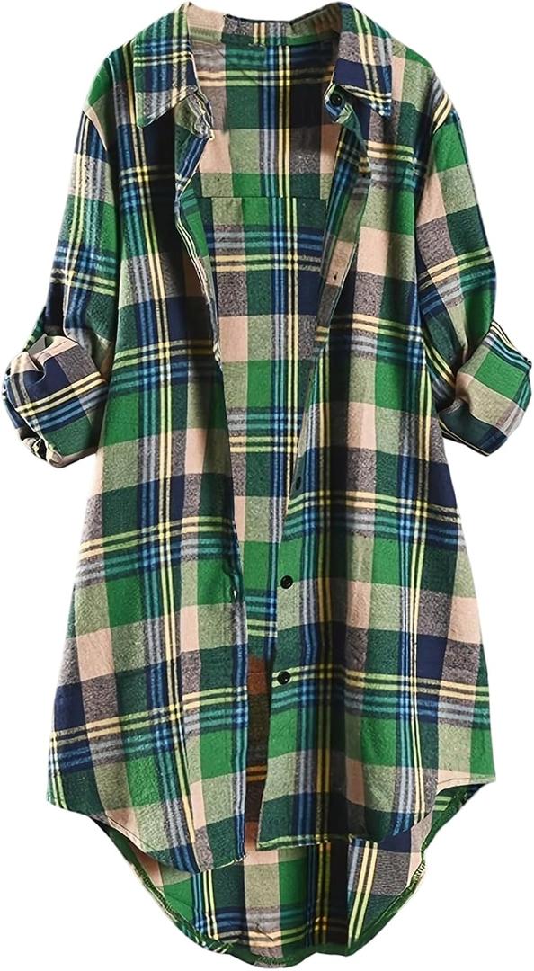 SOLY HUX Women's Long Sleeve Button Down Plaid Shirt (S)