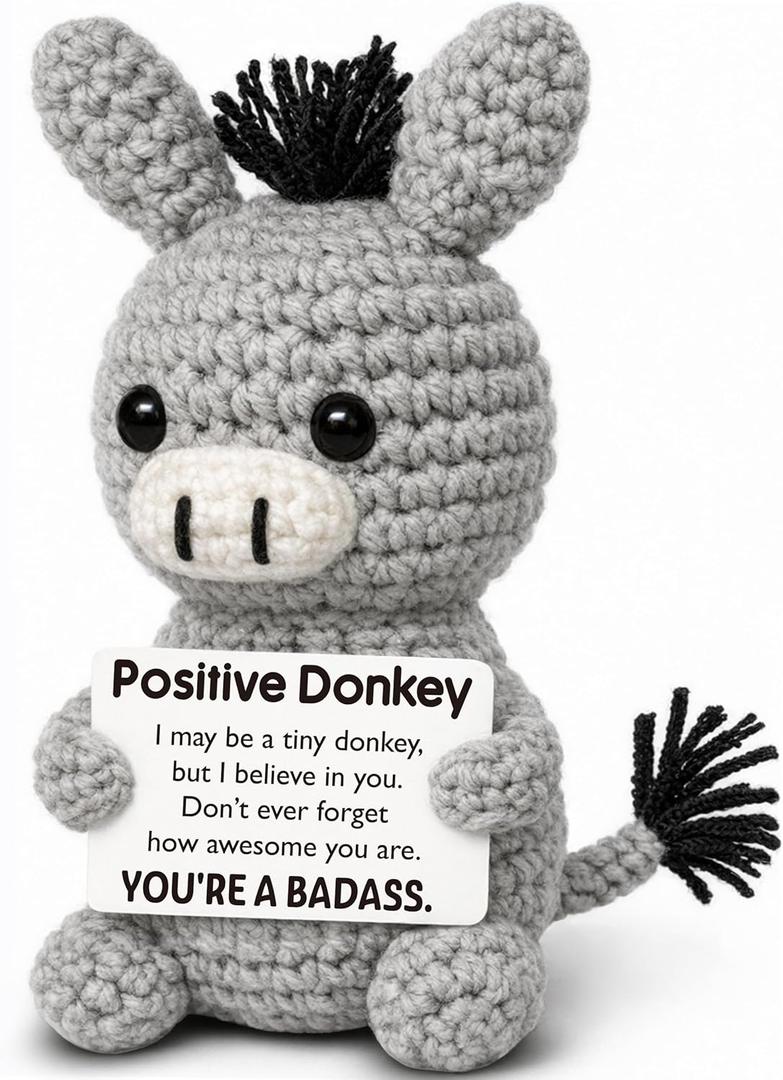 Graduation Stuffers for Women Men Adult Teen - Positive Donkey Crochet for Birthday Gifts Daily Affirmation Support for Her Him, Funny Inspirational Self Care Holiday Essentials