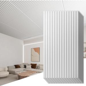 Art3d 6-Pack Slat Design 3D Wall Panels for Interior Wall Decor, 2x4 FT PVC Decorative Drop Ceiling Tiles - White (24 x 48in.)