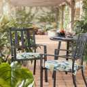 Set of 2 Outdoor 18 inch Round Patio Dining Chair Pads – Comfortable Fiber-Filled Seat Cushions with Ties, Reversible Polyester Fabric, Marlow Blue Floral, 18" x 18" x 2.5"