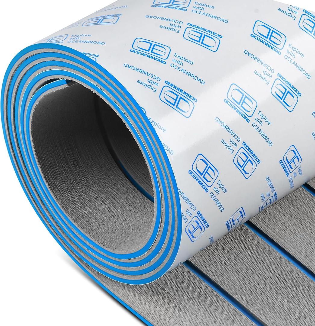 OCEANBROAD Boat Flooring EVA Foam Self-Adhesive 96''x45.6''/36''/28.8''/16.8'' Faux Teak Marine Boat Decking Sheet for Jon Boats Yacht Floor, 96''L x 36''W-24sqft