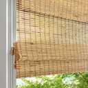 LANTIME Cordless Wood Window Blinds, Bamboo Sheer Light Filtering Woven Roman Shades, Tiger Wood, 34.5" W X 64" H