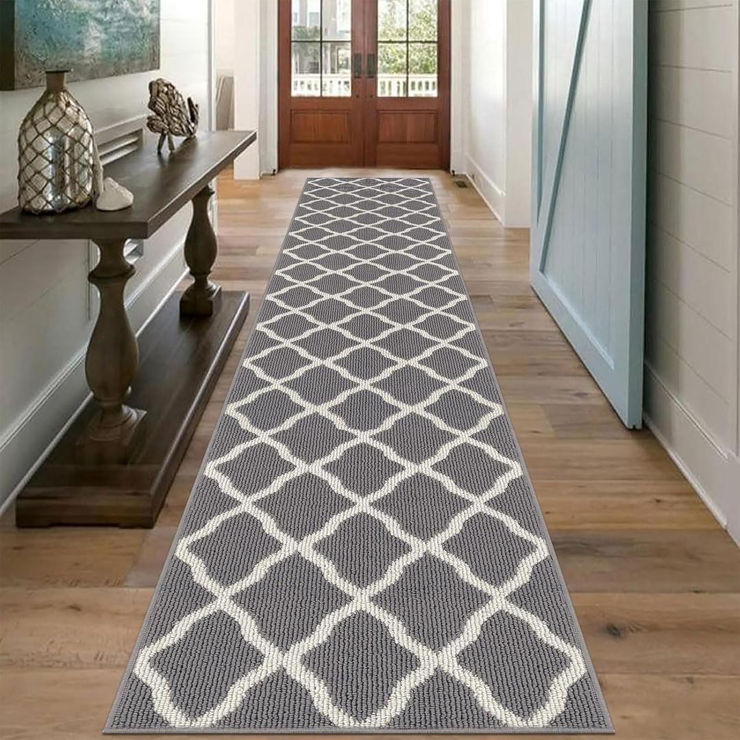 SHACOS Runner Rug 2'x10' Washable Extra Long Entryway Runner Rugs Non Slip Rubber Backing Hallway Rug Runner Kitchen Carpet Runners, Light Gray