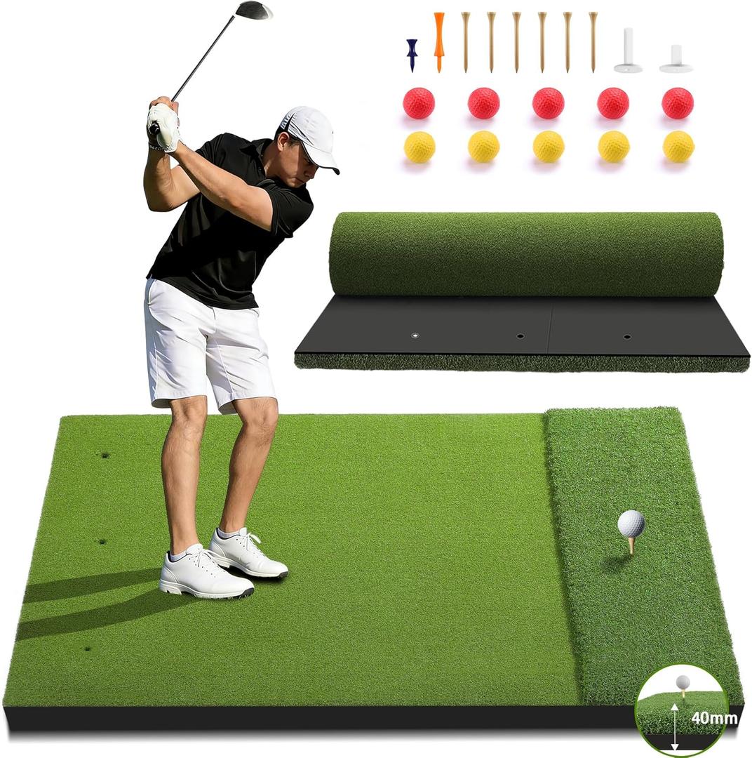 Fanshaw Premium Dual-Turf Golf Mat: 5x4ft 40MM-50MM Thickened for Backyard, Driving Range, Indoor & Outdoor Practice Hitting, Swing & Chipping, Ideal Gifts for Men Dad