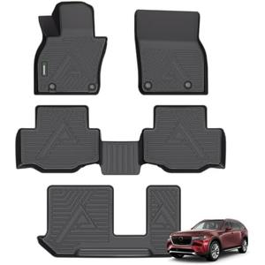Floor Mats for Mazda CX-90 & CX90 PHEV (Plug in Hybrid) 7 & 8 Passenger / 2024 2025 2026 / 2nd Row Bench Seat/ Waterproof Non-Slip All Weather TPE Car Mats, 3 Rows, Black