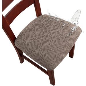 Genina Waterproof Chair Seat Covers Dining Room Chair Covers Stretch Seat Cover for Dinning Room Chair Protector Slipcovers for Kitchen, Hotel (6, Pattern1-Taupe)