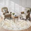 Amada Round 6x6 Washable Area Rug for Living Room, Beige, Vintage Style