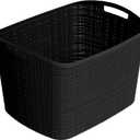 Curver Set of 2 XL 30.5L Jute Decorative Plastic Organization and Storage Baskets - Perfect Bins for Home Office, Closet Shelves, Kitchen Pantry and All Bedroom Essentials, Black
