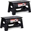 ACSTEP Foldable Step Stool for Kids and Adults,15-Inch Extra Wide 9-Inch Height (2 Pack) More Safe and Comfortable Holds Up to 300 lbs Folding Step Stool for Bathroom, Garden, KitchenBlack