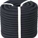 Double Braided Polyester Rope (1/2 in x 100 ft) Strong Arborist Rigging Rope 48 Strands for Tree Work Climbing Pulling Sailing, Black