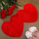 Hoolerry Valentines Heart Rug Double Heart Shaped Bathroom Rug Decorative Non Slip Doormat Washable Love Shag Shower Mat Home Bedroom Living Room 15.75 x 31.5 Inch(Red)