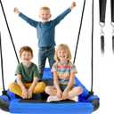 CYFIE 38" Rectangle Platform Tree Swing for Kids, Anti-Fade and Breathable Textile Fabric Outdoor Swing Sets for Backyard with Adjustable Ropes and 2 Hanging Straps, Outdoor & Indoor Use, Blue