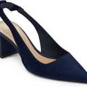 Juliet Holy Womens Pumps Pointed Toe Slip on Slingback Cute Bowknot Classic Chunky Block Heels (8, Navy)