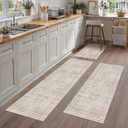 Vintage Kitchen Rug Set of 3 Washable Beige Kitchen Mats for Floor Non-Slip Kitchen Runner Rug Soft Low Pile Distressed for Bathroom Laundry Hallway Sink Entryway