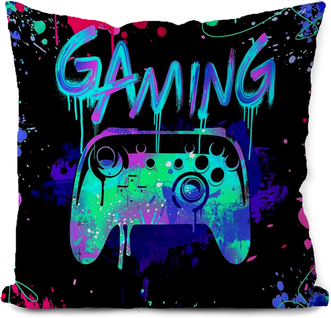 Gaming Pillow Covers,Gamer Pillow Covers 20x20,Gamer Room Decor for Boys,Gaming Room Decor, Boys Room Decor,Gaming Decor for Boys Bedroom, Game Room Accessories and Decor, Gaming Decor.