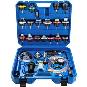 VTG VOGTEN 28PCS Coolant Pressure Tester & Vacuum Refill Kit,Radiator Pump Pressure Tester Kit for Automotive Cooling System Water Tank Leakage Detection (Blue)