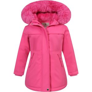 Girls Waterproof Winter Jacket Fleece Lined Hooded Coat,Kid's Warm Insulated Parka for School & Outdoor Play (Pink, 4)