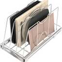 Pull Out Cookie Sheet Organizer for Cabinet, Pan and Pot, Cutting Board, Bakeware, Tray Organizer Rack, Sliding Rack- Heavy Duty, Adjustable Divider Width, 10" W x 22" D x 11" H, Chrome