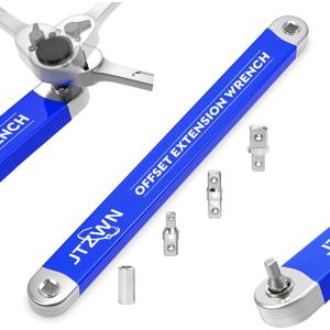 Offset Extension Wrench, 15 Inch Impact Ready Offset Extension Wrench Set, with 1/2", 1/4" and 3/8" Square Adapters Drive Socket, Extension Ratchet Wrench for Small Place (Blue)