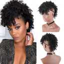 Aisaide High Puff Afro Mohawk Ponytail with Bangs No Drawstring,Short Kinky Curly No Drawstring Ponytail Extension,Synthetic Clip in Mohawk Ponytail Bun with Bangs,Wrap Updo Clip in Hair Extensions 